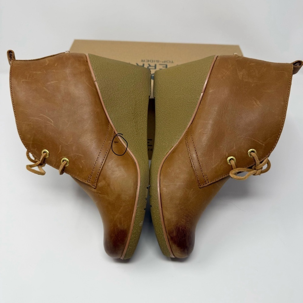 Sperry Harlow Burnished Wedge Booties Brown Leather Lace Up Ankle Boots Size 9 - Picture 6 of 16